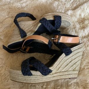 7 For All Mankind Denim Platform Wedge Espadrilles
